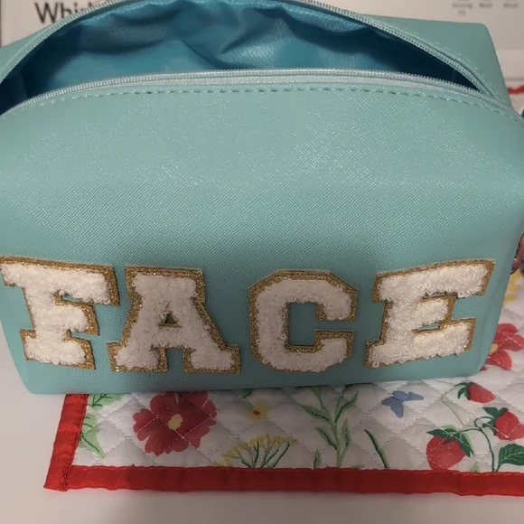 Stylish Blue Cosmetic Bag "Face" Nwot - Picture 1 of 4